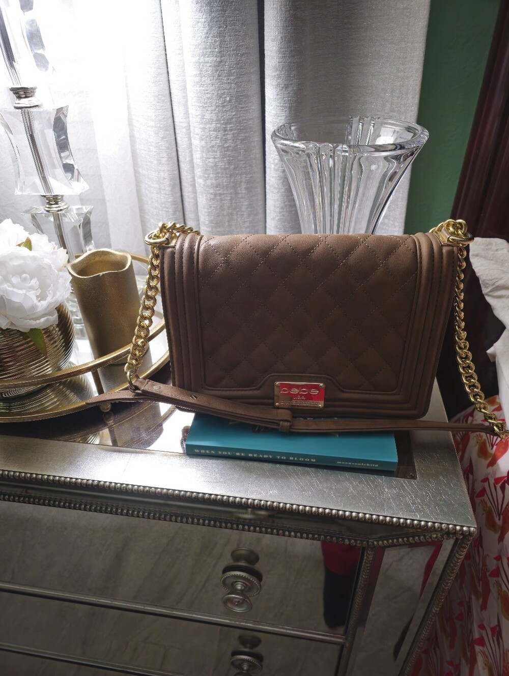 Quilted Brown Chain Strap Shoulder Bag